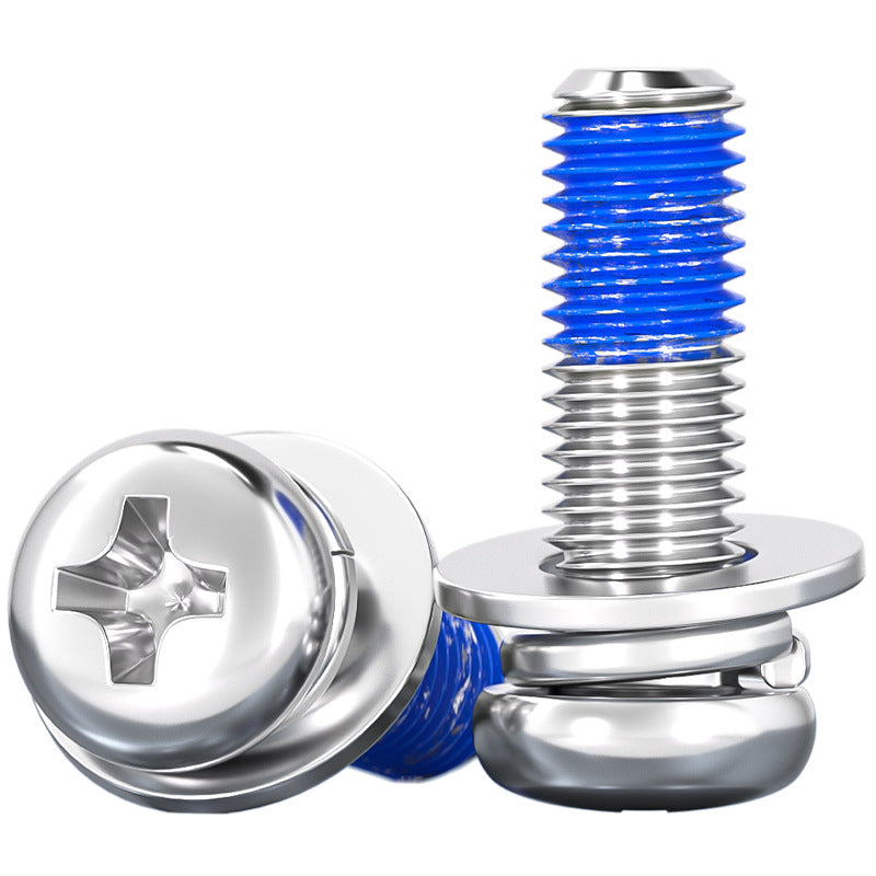 304 stainless steel round head cross dispensing three combinations of glue anti-fall thread glue shock-proof screws M2-M10