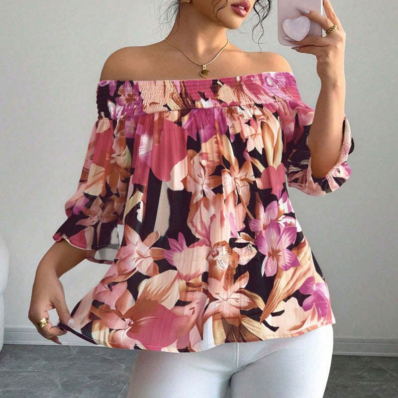 Women's  summer european and american style new long-sleeved loose pink blouse