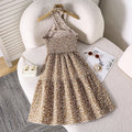 Export hot style girl's clothing spring and summer fashionnew arrival cross halter floral sleeveless tops skirt suit