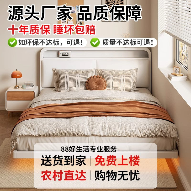 Wrought iron bed Modern simple iron frame bed Economical storage soft bag 1.8 meters Single double bed Rental house bed frame