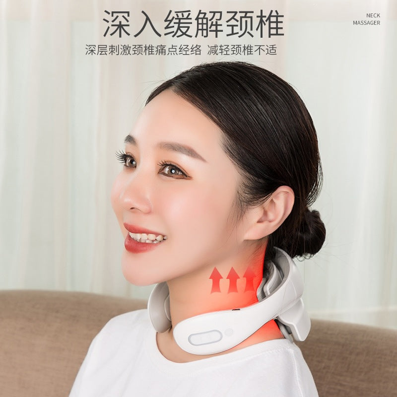 Cervical spine massager - new shoulder & neck pulse therapy device, rechargeable heated neck support, cervical spine massager