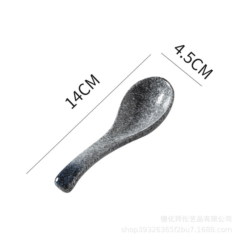 Japanese retro-style ceramic soup spoon - ideal for hotel kitchens, home use, and serving soups, porridge, or as a creative accent