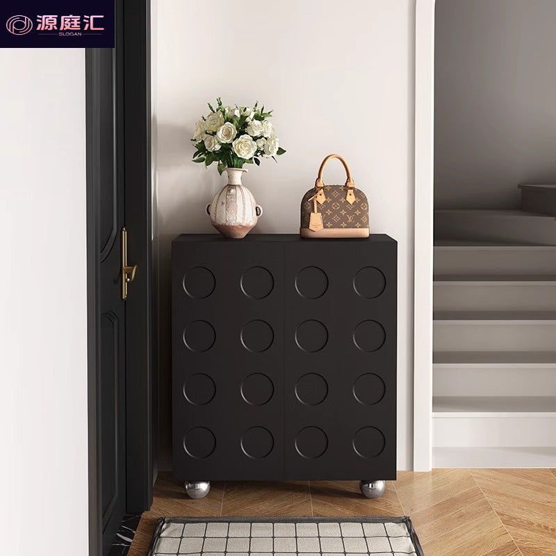 Black storage cabinet retro shoe cabinet for home entrance storage light luxury scandinavian entrance living room all-in-one casual wall cabinet