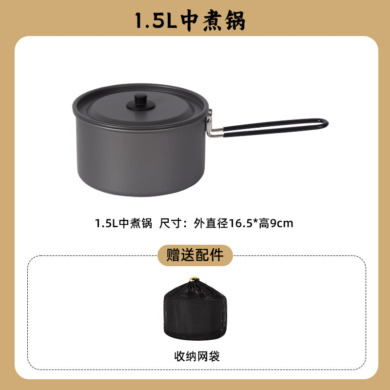 Outdoor cookware set: kettle, frying pan, cooking pot - camping gear, camping cookware, portable foldable cookware for portable stoves (e.g., butane stoves)