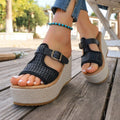 New arrival: women's chunky platform thong sandals - european & american style, hollow-out design, buckle closure, woven strap, wedge heel, perfect for beach & pool