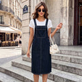 Fashion cross-border export  new arrivalretro wide shoulder strap front flap pocket pants side washed denim workwear suspender skirt