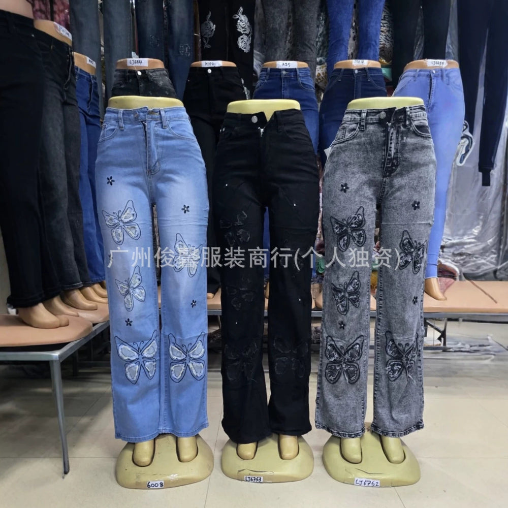 New arrival hot diamond printing women's jeansin stock wholesale new in mummy jeans available