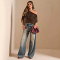 Ins style european and american cross-border women's fashion slim-fitting one-shoulder sleeveless pure color jumpsuit tops with sexy