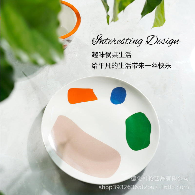 Ins scandinaviancasual style grids geometric fragments creative design color block paint tray stylish color ceramic tray