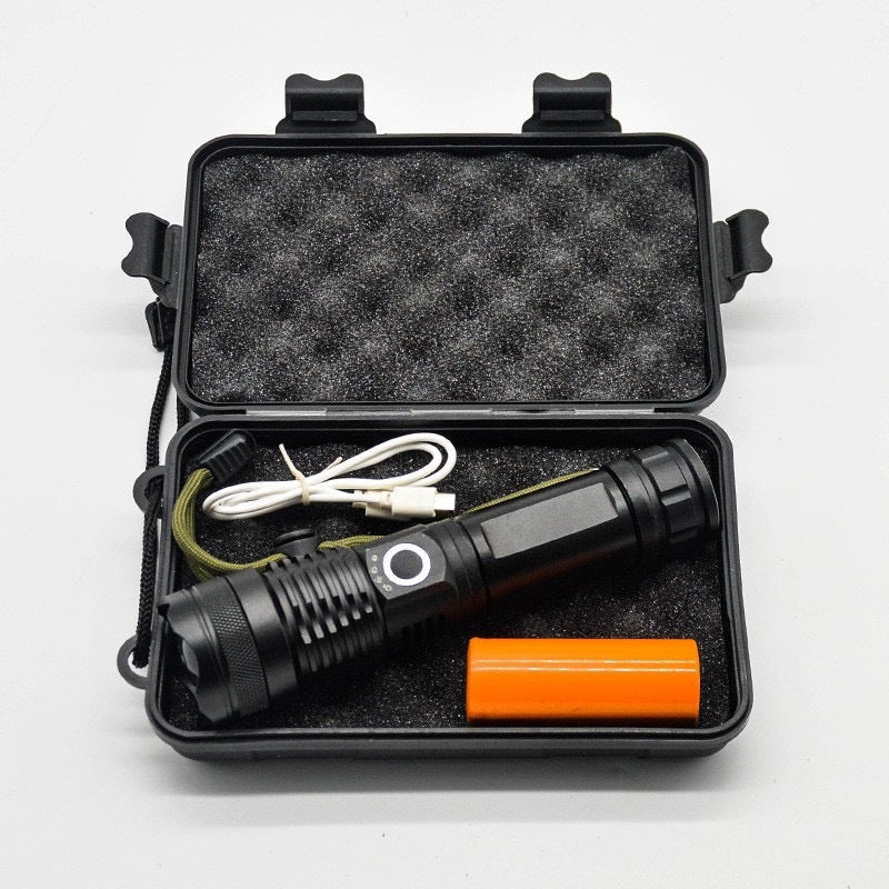 Cross-border explosive XHP50 strong light flashlight TYPE-C rechargeable outdoor zoom remote shooting aluminum alloy LED flashlight