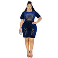 supply  african women's clothing plus size t-shirt + shorts hot diamond beaded letter sports suittwo-piece set