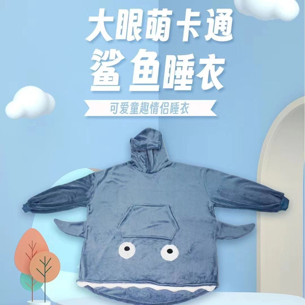 Flannel cartoon big-eyed shark pajamas - couple's loungewear - cozy & warm - double-sided flannel