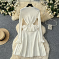 Luxury chic women's dress - autumn  collection: slim-fit knit maxi dress with metallic buckle detail, inspired by chanel