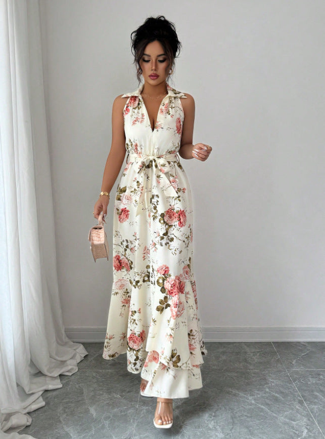 Amazon independent station export long skirt  summer new european and american cross-border women's printed sleeveless dress