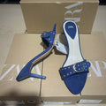 Za2024autumnew arrivalwhite bottom blue pointed toe fashion women's shoes one-shaped buckle daily easiest for match sandals women