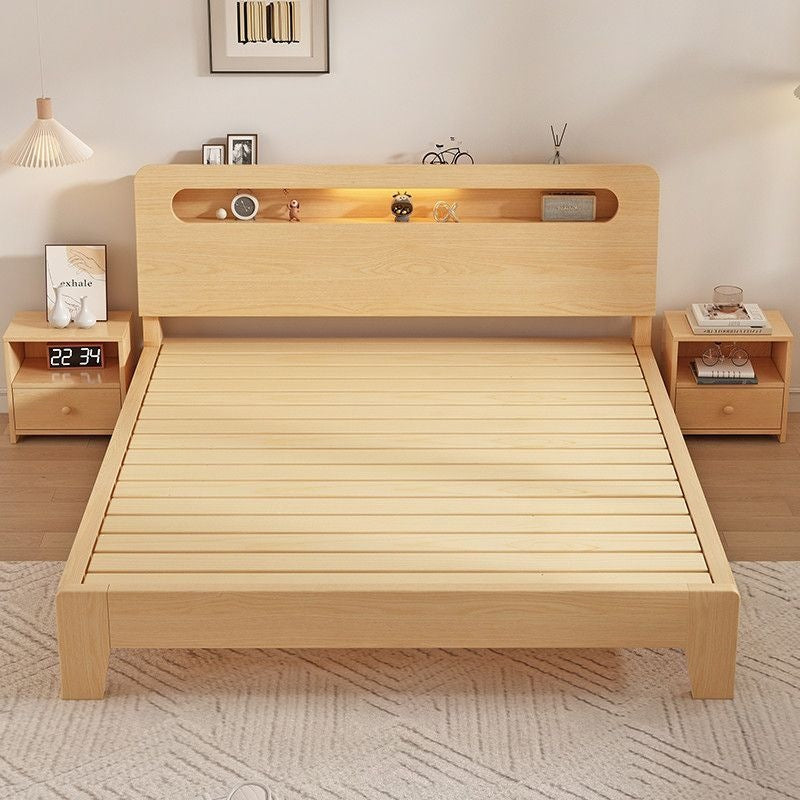 Solid wood bed 1.5m for home 1.8m scandinavian double bed small apartment 1.2m rental room single bed frame bedroom