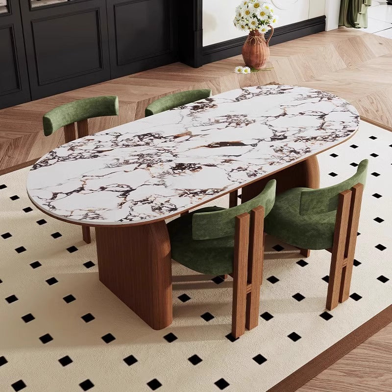 A French retro dining table and chair household small apartment dining table cream style designer medium and ancient style rock board meal
