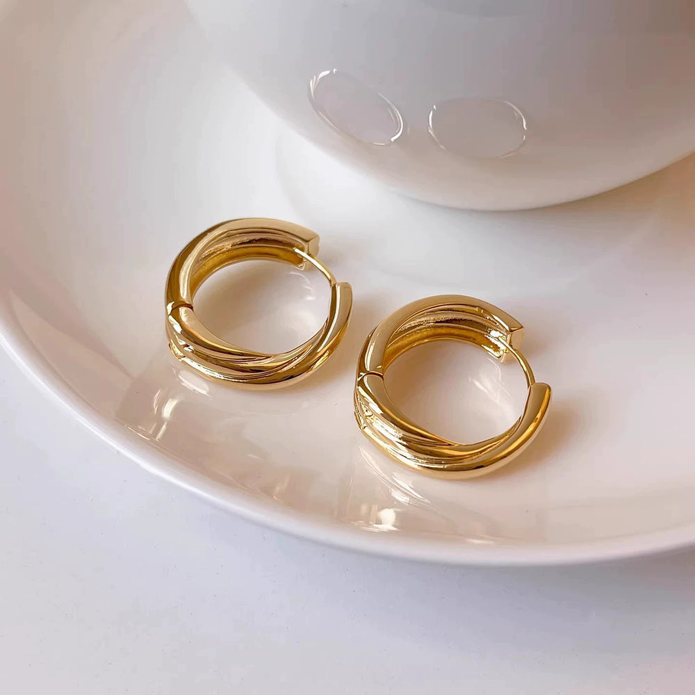 925 silver needle hong kong style retro metal earrings for women classy geometric plain hoop earrings easiest for match exaggerated work clothing earrings
