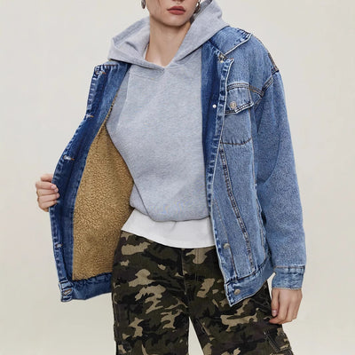 Pre-sale-20736#  cross-border foreign trade women's fashion ins new loose retro fleece denim jacket