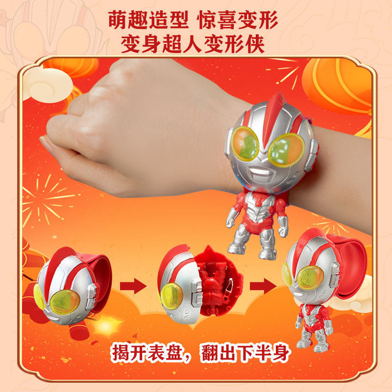 Superhero kids transforming watch toy - light-up baby boy transformer electronic cartoon snap-on watch toy