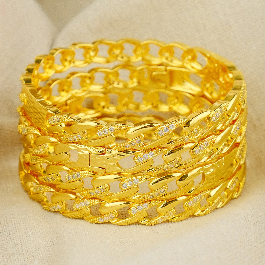 Middle eastern dubai cuban chain diamond-set gold-plated bangle for women, hollow multi-layer wedding jewelry, cross-border wholesale supply