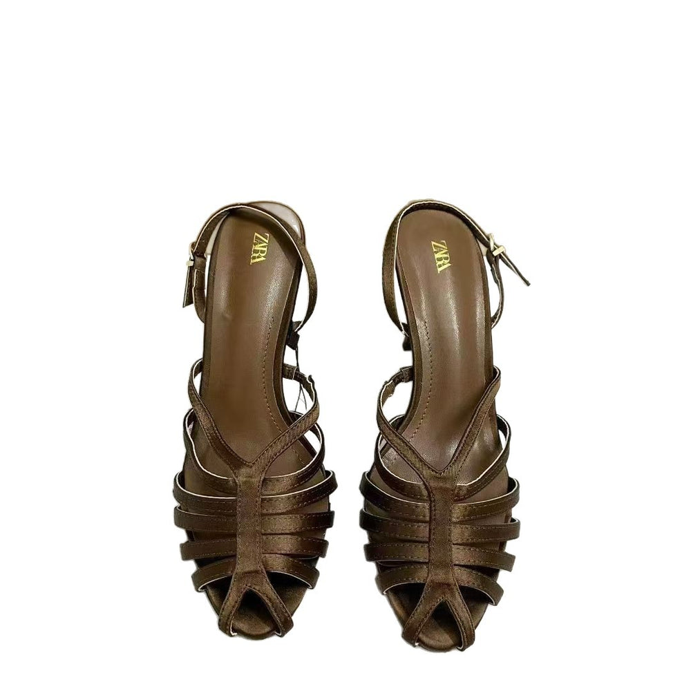 Za's 2025 new women's shoes: low-heeled, elegant, socialite-style pumps with closed toe, low-cut design, and ankle strap