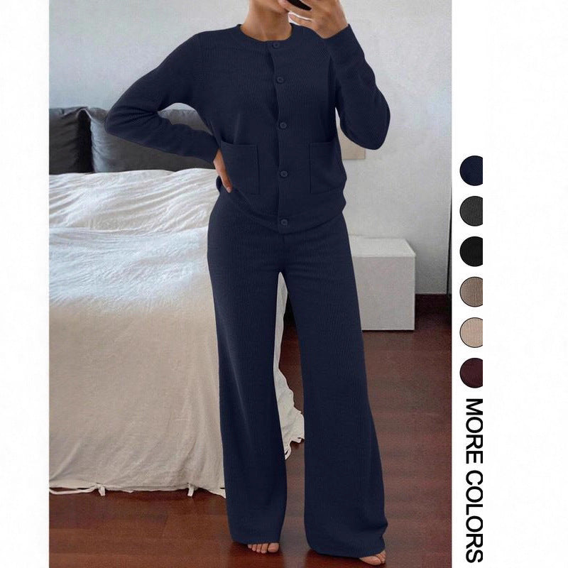 fashionfashionelegantknittingcardigansuitfemalefall and winternew arrivallazy stylecasualsweaterloose pants two