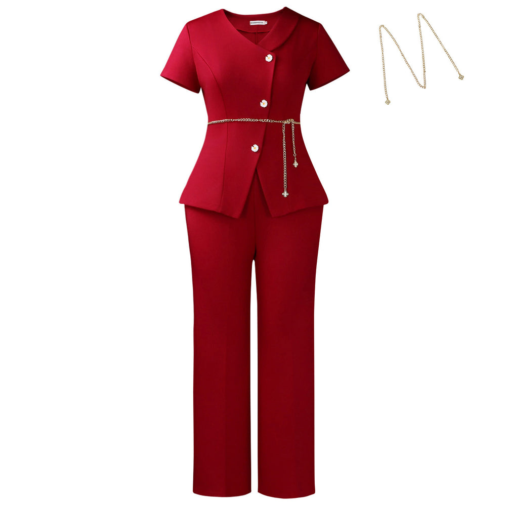D618 european and american style summer women's outfit: chic button-down casual short-sleeve top and pants two-piece fashion african set