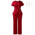D618 european and american style summer women's outfit: chic button-down casual short-sleeve top and pants two-piece fashion african set