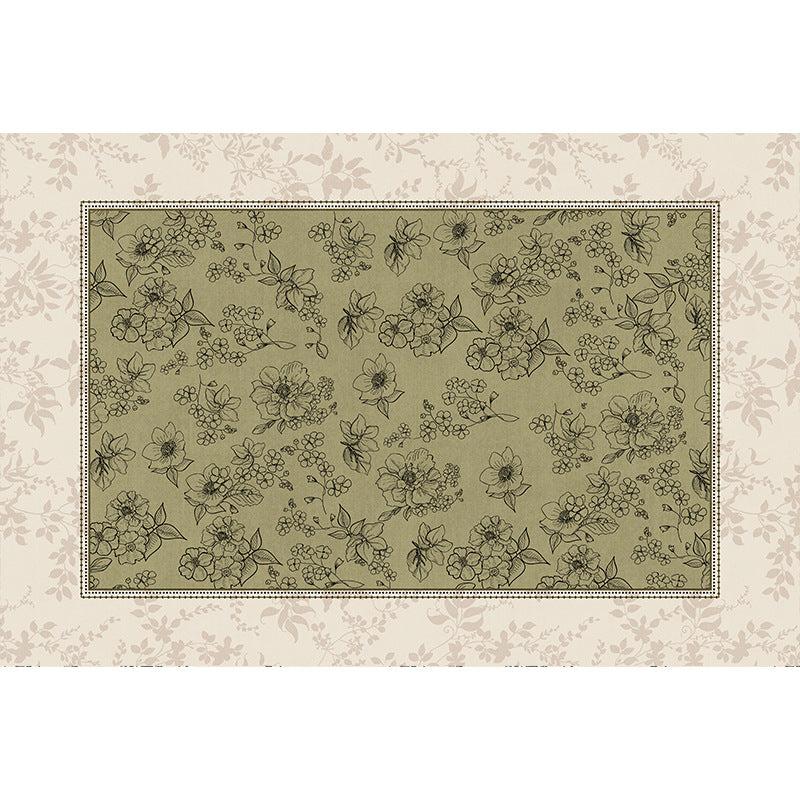 Removable and washable carpet for living room and bedroom, green retro medieval style, machine washable, double layer classy soundproof floor mat for home use