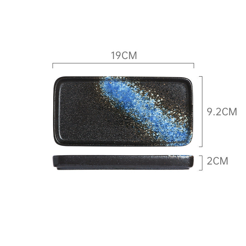 Japanese retro ceramic rectangular sushi plate - perfect for home use, desserts, pastries, creative flat plates, dim sum, and snacks