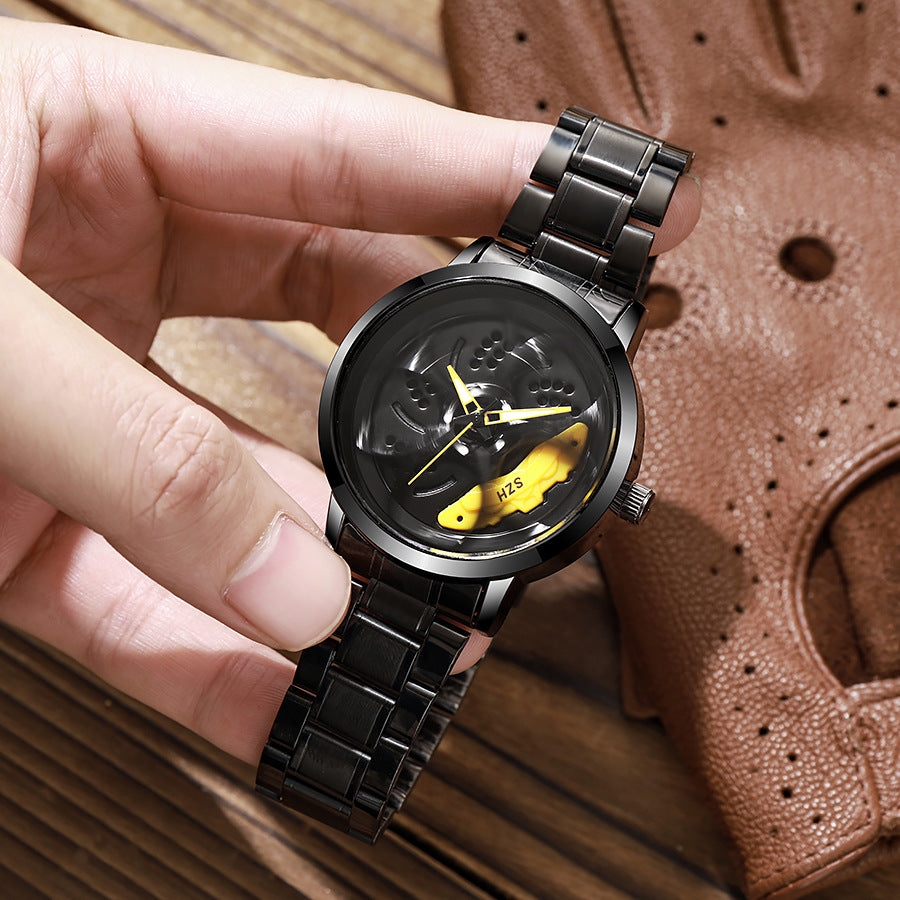 New arrival cool sports car wheel hub watch inner ring can rotate men's wheel style quartz watch fashiontrendy men's watch