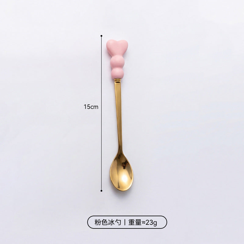 Wow, love handle dessert fork and spoon girl heart afternoon tea spoon high temperature resistant thickened ceramic handle fruit fork