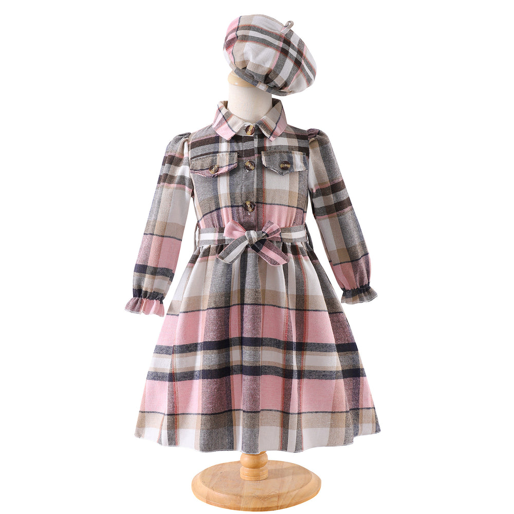 Girls' plaid long-sleeve belted dress with hood (toddler/kids)