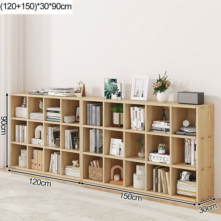Solid wood bookshelf shelf floor-to-wall combination lattice cabinet living room kindergarten storage low household bookcase