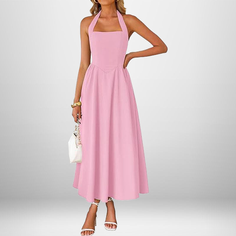 cross-border e-commerce women's fashion: european and american summer new arrivals - stylish and elegant wide strap halter neck backless dress