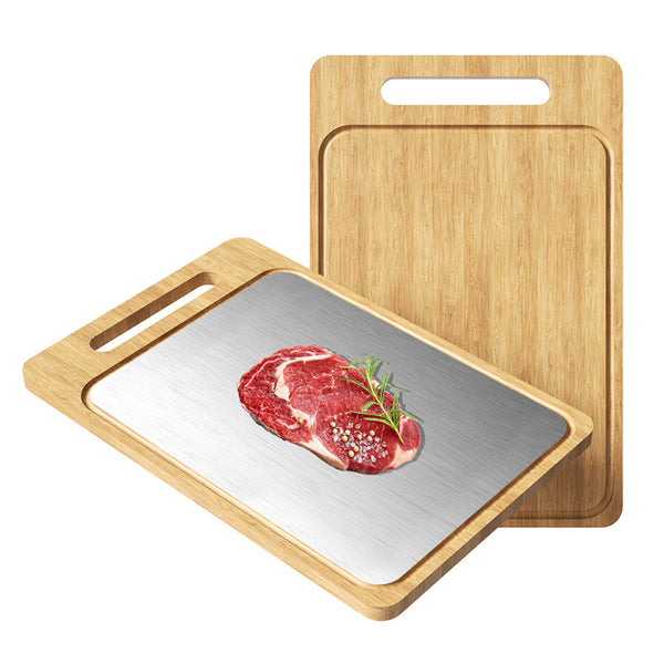 Kitchen bamboo and wood stainless steel cutting board cutting board, double-sided can be used Class A bamboo 304 stainless steel cutting board can be portable