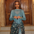 Fashion styleexport waist women's fashionelegantretro hip skirt slightly see-through round neck long sleevespatchwork trendydress