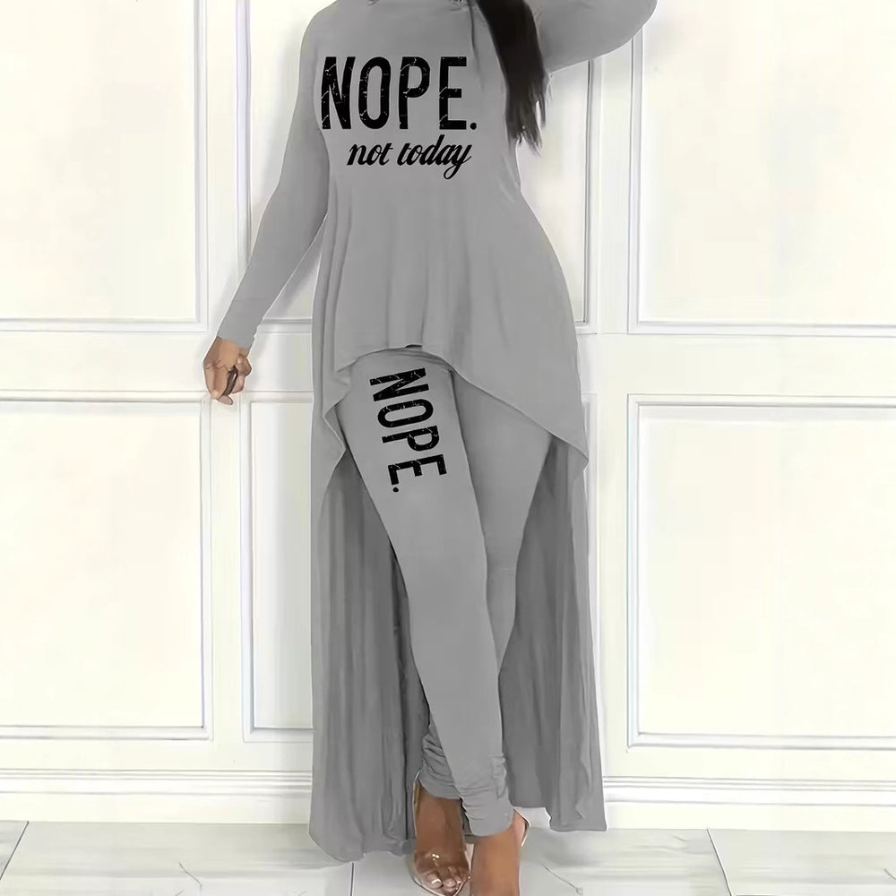 Fall and winternew arrivalletterprintingasymmetricaltopsfashion women's casualtightssuittwo-piece set spring clothing