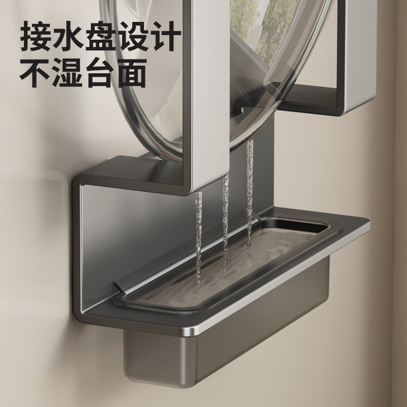 Pot lid rack, kitchen non-punching gun gray, wall-mounted with drain tray, cutting board, cutting board, household kitchen utensils storage rack