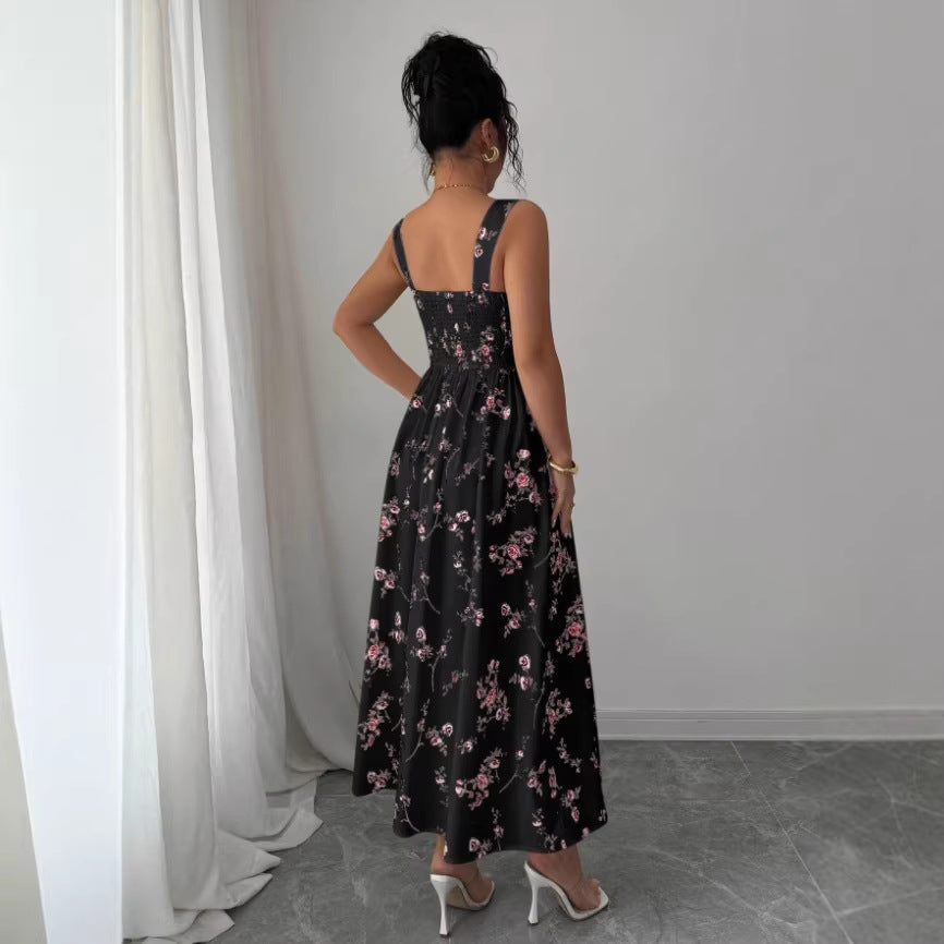 Sense of design new arrivaldress women's summer floral chiffon over-the-knee long skirt short sleeve k-style skirt super fairy style