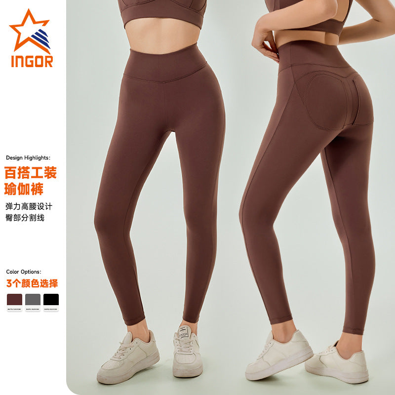 Export cross-border tummy-tightening sports pants, high-waisted peach butt fitness pants, t-line-free outwear running yoga pants