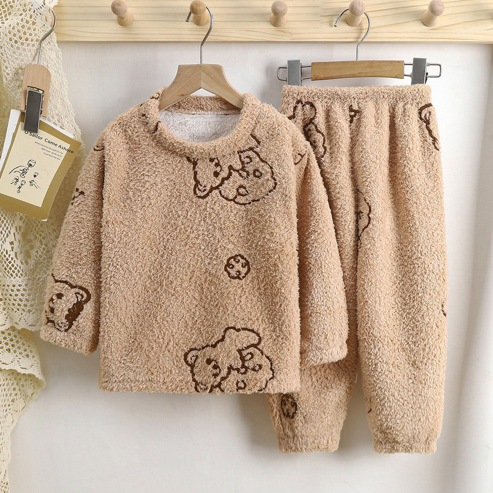 Baby & toddler plush warm pajama set - autumn/winter cartoon cute sleepwear loungewear for boys & girls