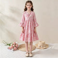 Amazon kids' spring/autumn  new arrivals: elegant floral print v-neck flared sleeve dress for girls (export quality)
