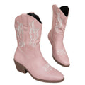 autumembroider british style mid-heeled knight boots women's foreign trade thick heel v-mouth retro large size mid-calf boots