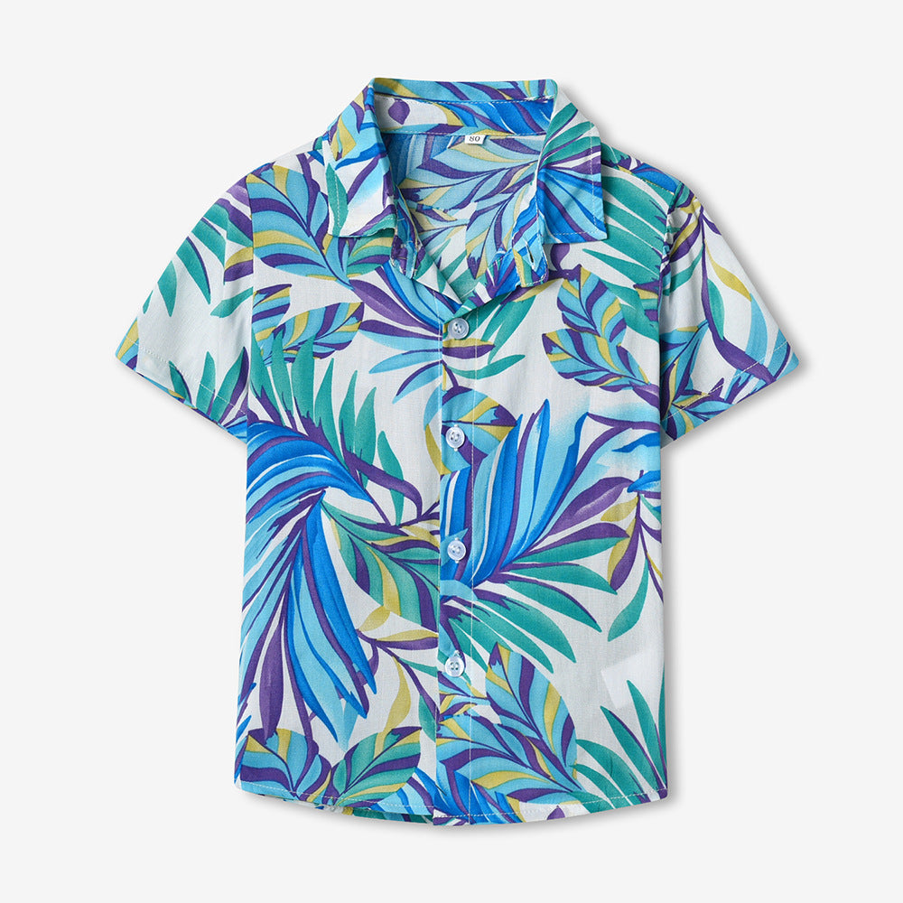European and american cross-border children's clothing: dad & son vacation outfit, family matching beach style short-sleeve boy's floral shirt