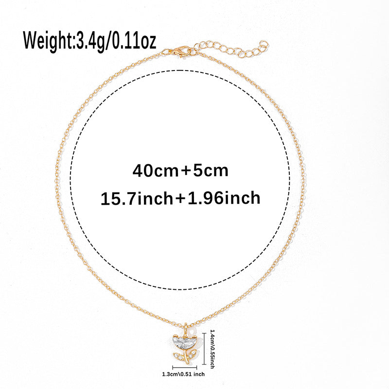 Sweater chain accessible luxury wholesale european and american cross-border autumn and winter jewelry women's versatile alloy pendant niche diamond flower necklace