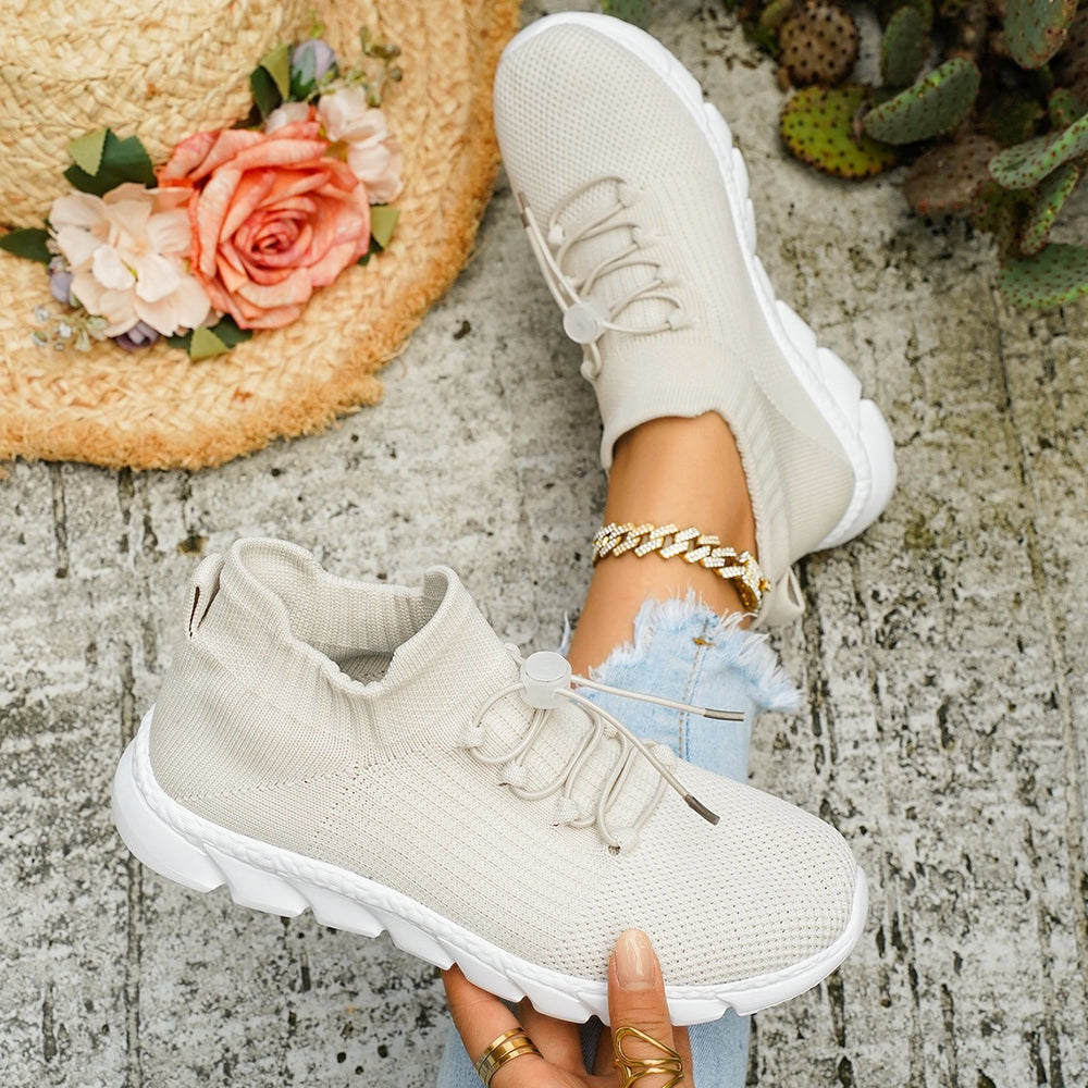 summer new arrival: plus size women's casual comfortable flyknit soft sole lace-up flats - wholesale