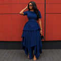 European and american women's clothing  autumn new collection: sweet and fresh round neck short sleeve high waist slimming irregular maxi dress