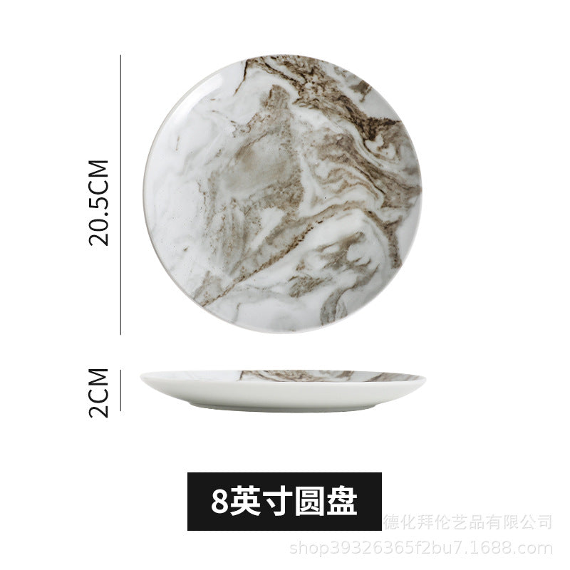 Ceramic marble pattern dinner plate - nordic theme restaurant western dinner plate - unique ceramic tableware - factory direct